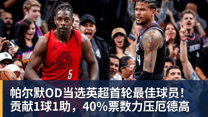 帕尔默OD当选英超首轮最佳球员！贡献1球1助，40%票数力压厄德高